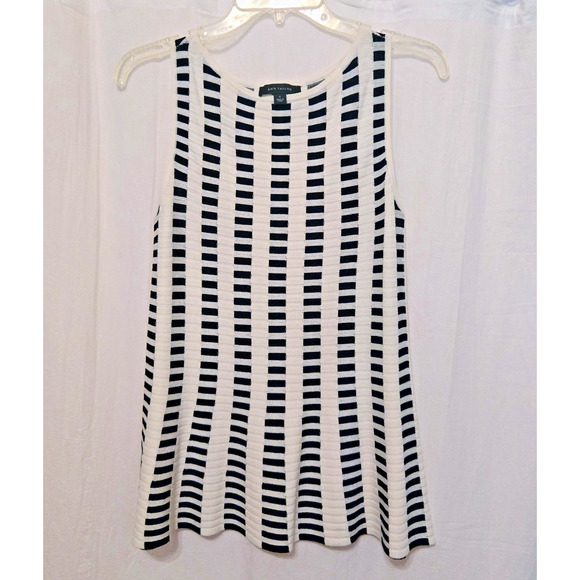 Ann Taylor peplum Black and White striped sleeveless sweater - Picture 2 of 10